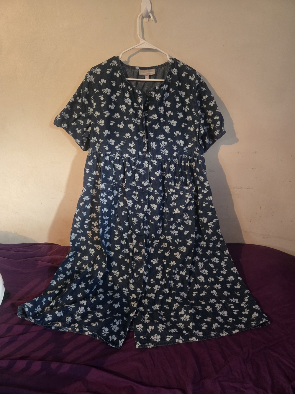 Woman Within Navy Blue Floral Button-Front Dress